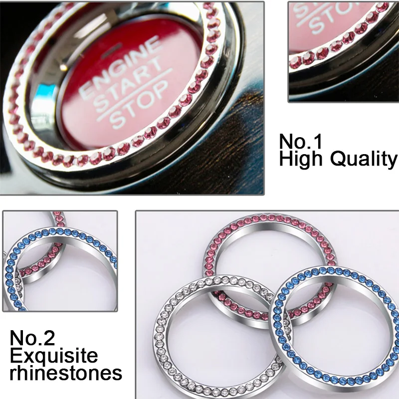 

1PCS Car Styling one button start button decoration luxury Silver Diamond Ring decorative circle auto accessories