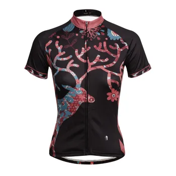 

Deer Pattern Women Blcak Short Sleeve Cycling Jersey Spring Full Zipper Bicycle Clothing Size XS To 6XL