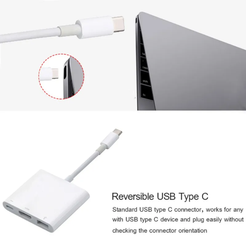 

3 in 1 USB Hub USB-C to USB 3.0/ HDMI/ Type C Female Charger Adapter for Dell for book XPS 13