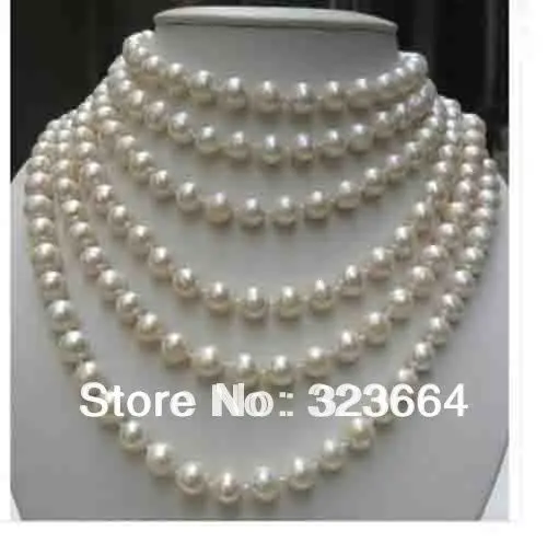 

Hot Sell! BEAUTIFUL! 100 INCH 8-9MM WHITE PEARL NECKLACE