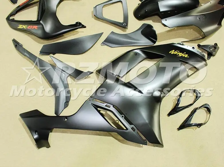 ABS Полный комплект обтекателя подходит для Kawasaki ZX6R 2007 2008 мотоцикл Обтекатели ZX-6R 07 08 Ninja 636 кузов матовый черный