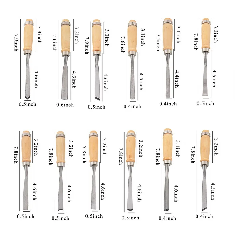 12 шт./компл. профессиональный деревообрабатывающий нож набор токарные инструменты дерево ремесло выдавливать косой пробор деталь зубила Скульптура ножи