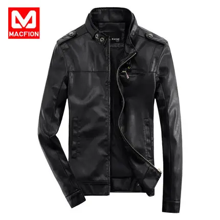 

Macfion Male Brand leather clothing slim men's PU clothing design stand collar short motorcycle leather jacket outerwears