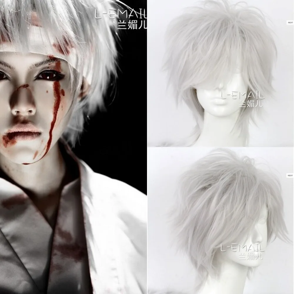

Anime Cosplay Wigs ! 35cm Short Silver Gray Gintama Sakata Gintoki Cosplay Wig + Wig Cap