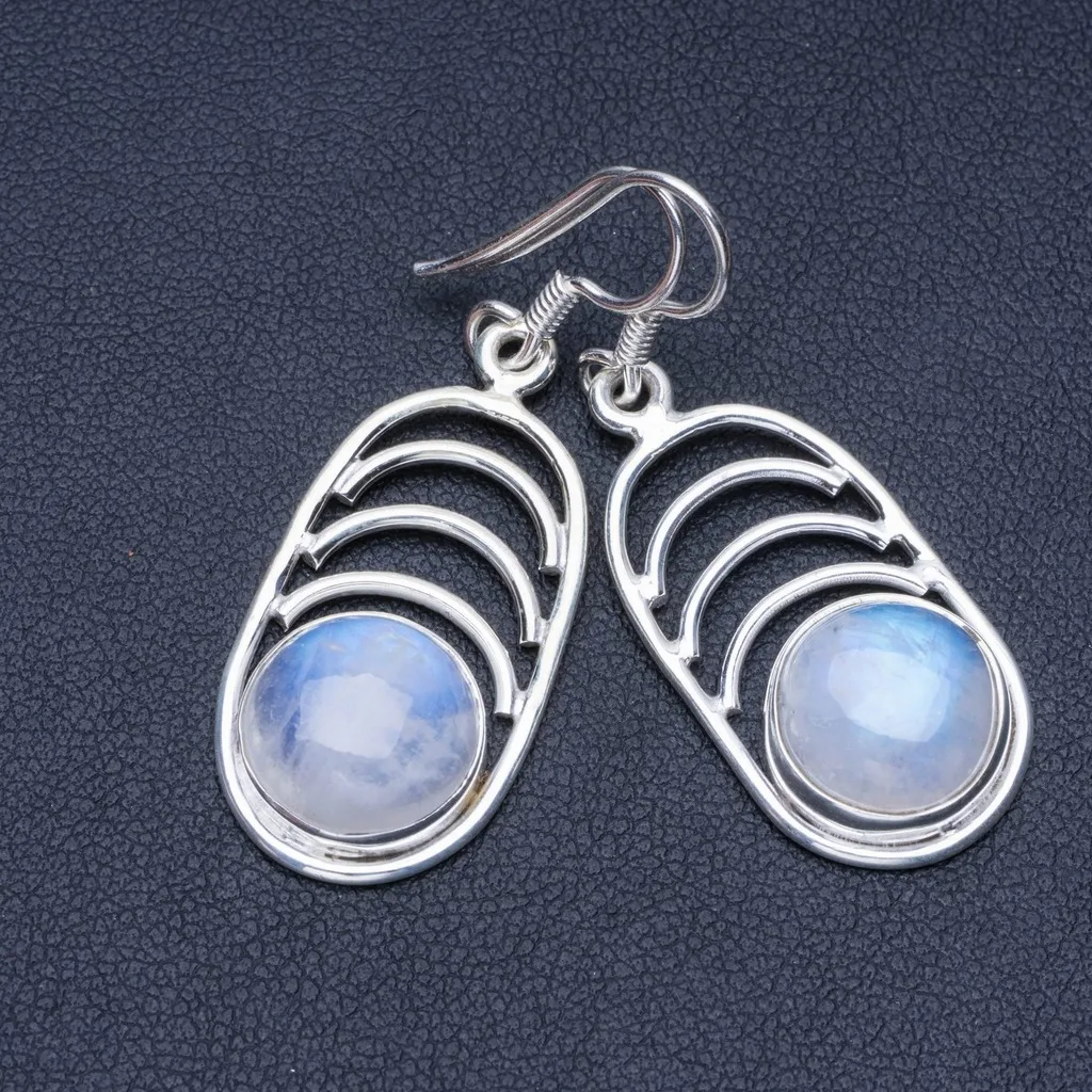 

Natural Rainbow Moonstone 925 Sterling Silver Earrings 1 1/2" Q1354