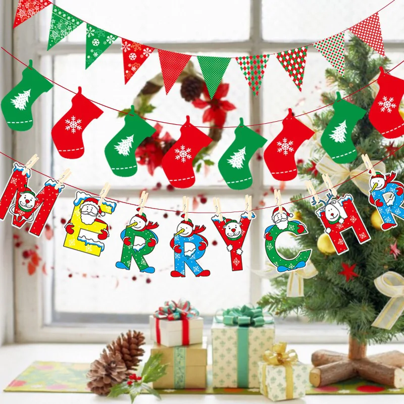 

2019 Merry Christmas Bunting Christmas hat boots tree Santa Ornaments Christmas decoration for home New Year gifts Supplies