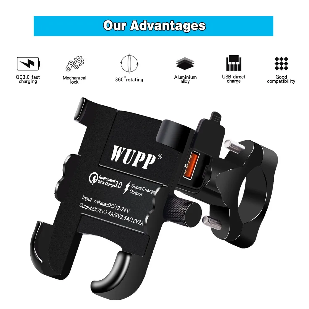 Универсальное зарядное устройство WUPP QC 3 0 USB для мотоцикла держатель телефона