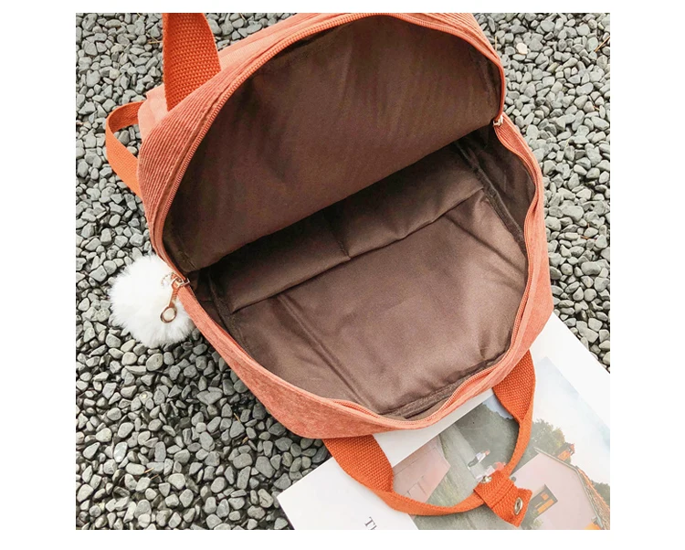 Menghuo New Backpack for Women Fur Ball Solid Color Corduroy Backpack for Girls Spring Winter Velvet Travel Bag Mochila Feminina_38