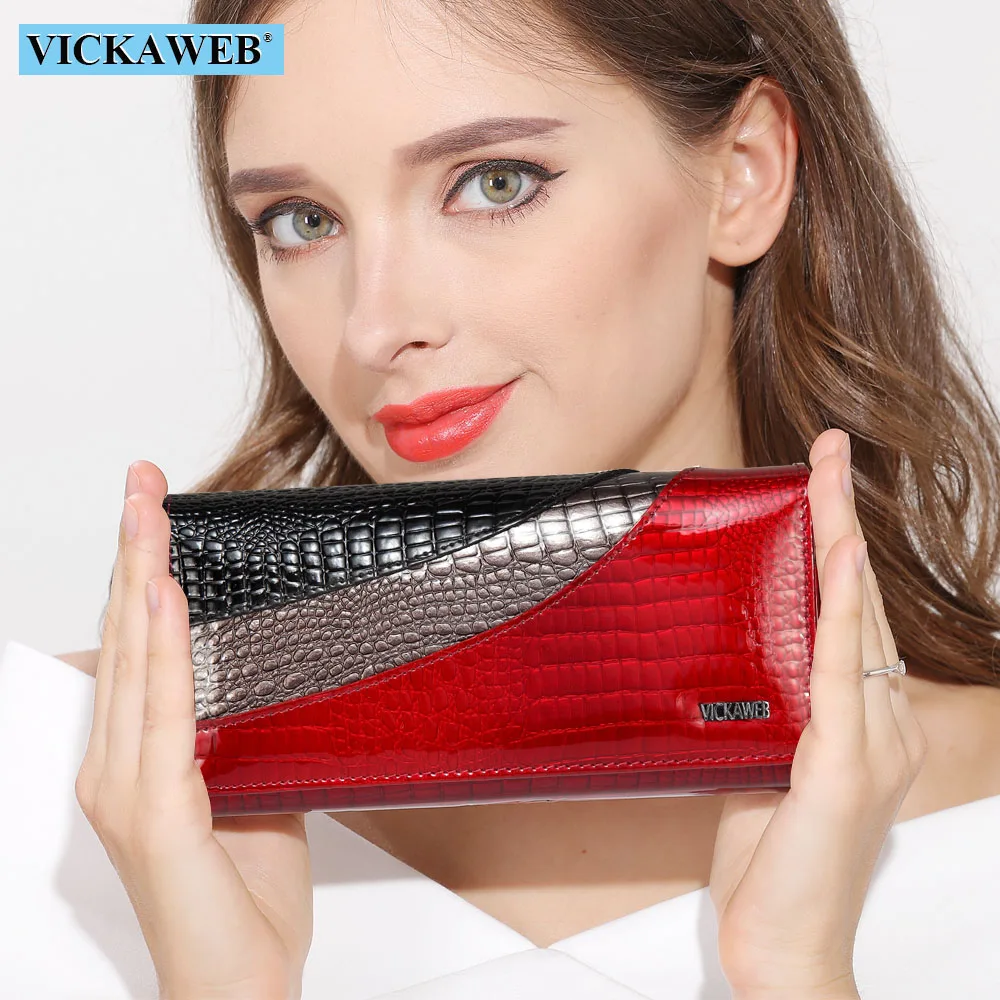 

VICKAWEB Wallet Female Patchwork Long Women Wallets Genuine Leather Purses Ladies Vintage Hasp Purse Alligator Standard Wallets