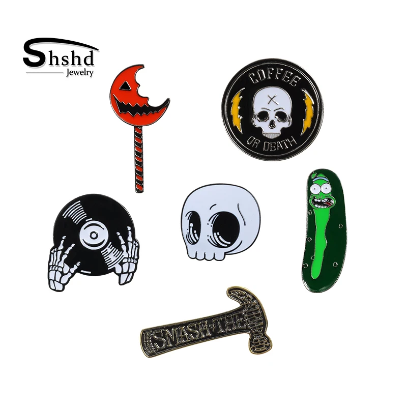 

shshd Halloween Cactus Pumpkin Monster Brooch Skeleton Enamel Pin Skull Badge for Women Man Jackets Lapel Pins Kids Jewelry Gift