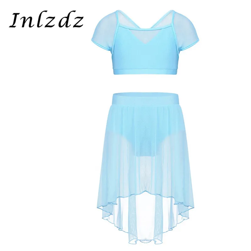 

Ballet Leotard Gymnastics Costumes Swimsuit Set for Kids Girls Dancewear Short Sleeves Tassel Child Ballerina Tutu Dance Wear