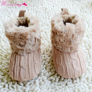 

Dropshipping 0-18M Baby Kid Boys Girls Knitted Fur Toddlers Soft Sole Short Warm Soft Snow Boots Shoes 5 Color