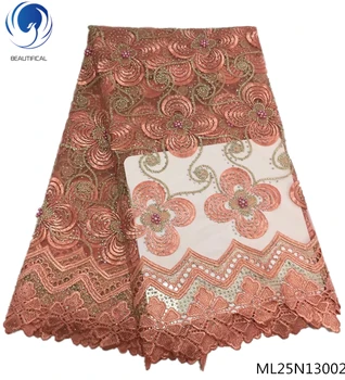 

BEAUTIFICAL flowers lace african wedding lace fabric materials embroidery fabric 2019 beaded lace with rhinestone ML25N130