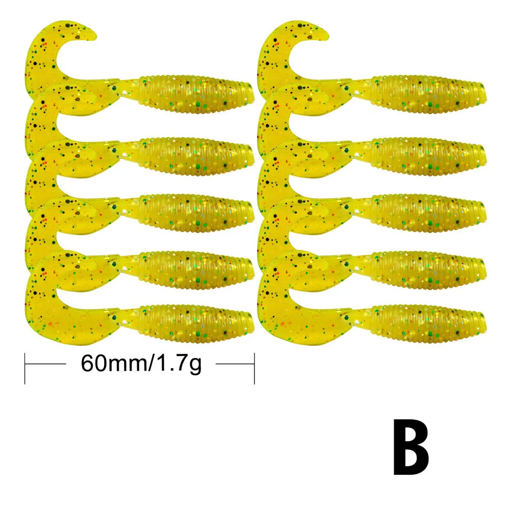 Fulljion 10 шт. мягкие приманки для рыбалки Shads мягкие реалистичные приманки воблеры силиконовый червь джиг голова искусственная приманка Isca Pesca снасти - Цвет: B