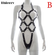 Thierry Adult Games female fetish Leather body harness cage,queen Bondage gear and Genuine Leather whip Sex Toys for women