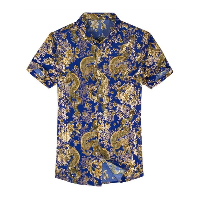 Casual 80% Silk Shirt Men Short Sleeve Both Sides Print Chinese Dragon Nation Flower 2019 Beach Summer Clothes Casual 80% Silk Shirt Men Short Sleeve Both Sides Print Chinese Dragon Nation Flower 2019 Beach Summer Clothes