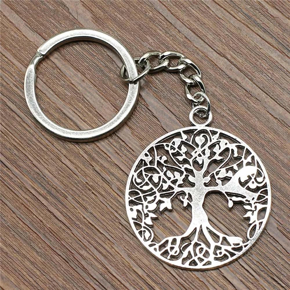 Porte-clés arbre de vie porte-clés 40x35mm Antique argent nouvelle mode à la main en métal porte-clés souvenirs cadeaux pour les femmes B10561