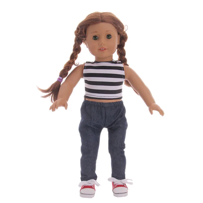 

Cool style Stripe sleeveless vest + trousers Fit 18 Inches Doll &43cm Doll Clothes Accessories