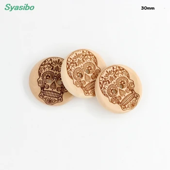 

(20pcs/lot) 30mm Unfinished Natural Wooden Button Supplies Skull Sewing Button Party Deco 1.2"-AD0162