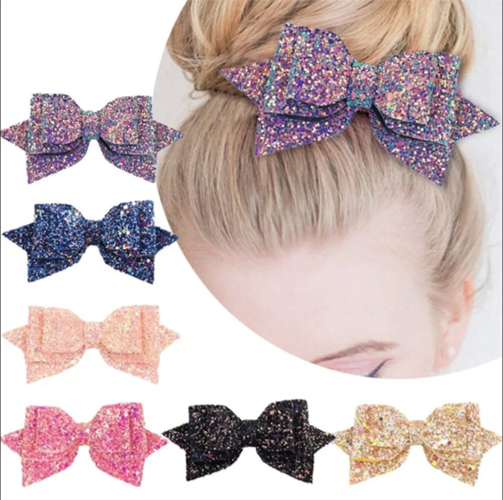 

1Piece 5 Inch Baby Girl Big Glitter Hair Bow Kids Hairpins Hair Clip For Children Hair Accessories Retal Hair Clip Women 881