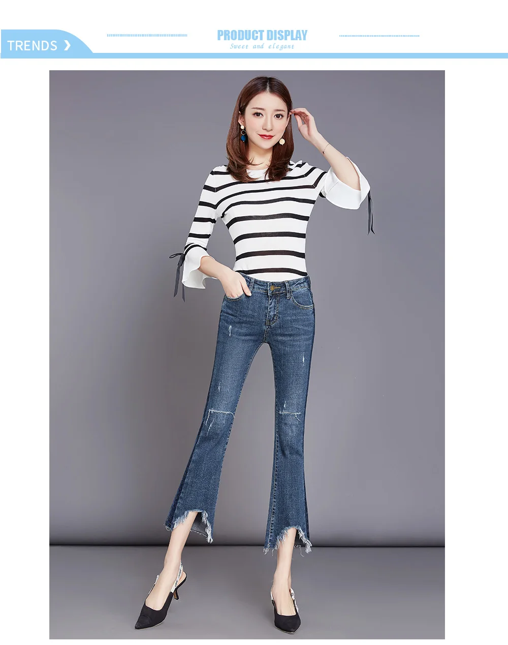 Новый корейский стиль женские джинсы колокольчики-низ рваные джинсы нерегулярный край Джинсы резка