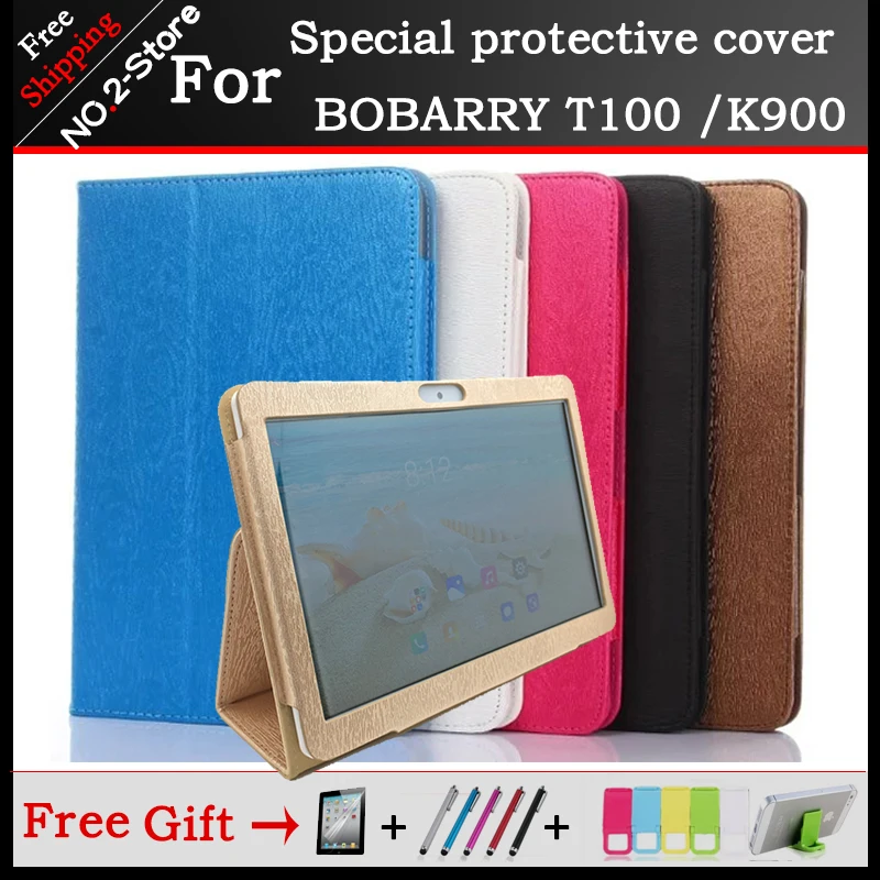 

Fashion 2 fold Folio PU leather stand cover case For BOBARRY T100 K900 10.1inch tablet pc , 6 colors available +3 gift