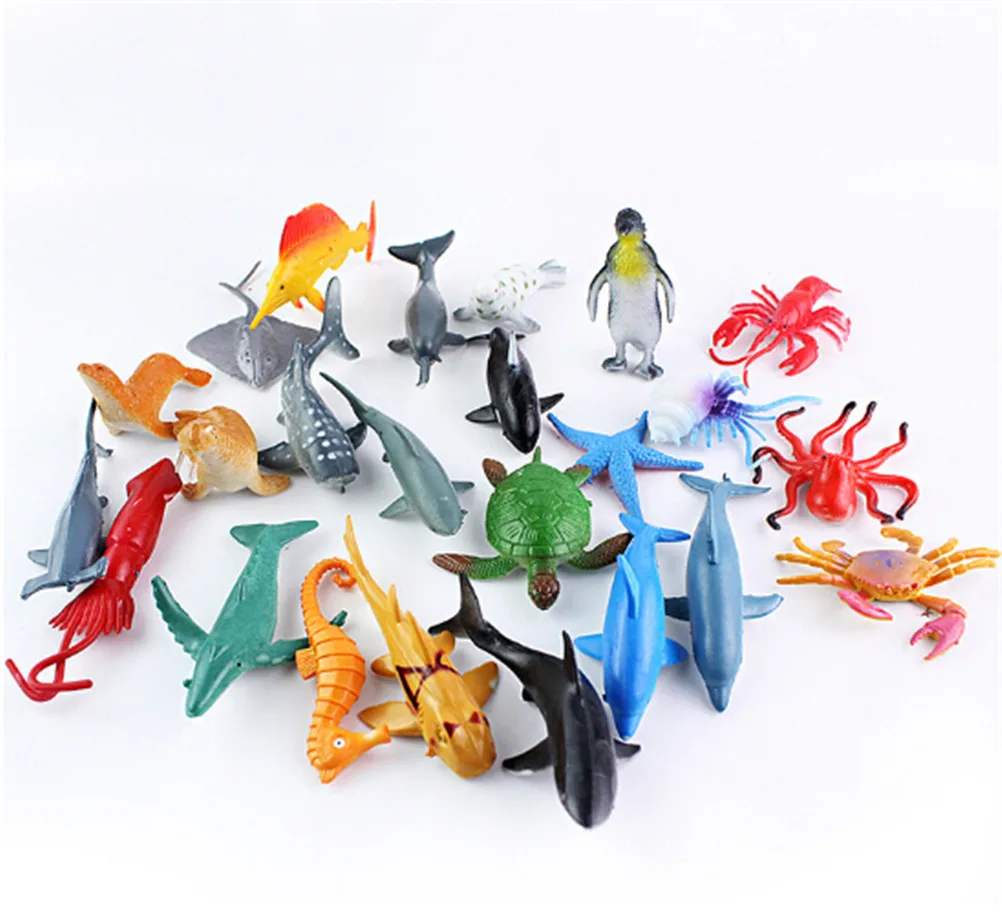 24pcs/set Sea Life Model Toys PVC 4 7cm Pool Fish Toy Early Education