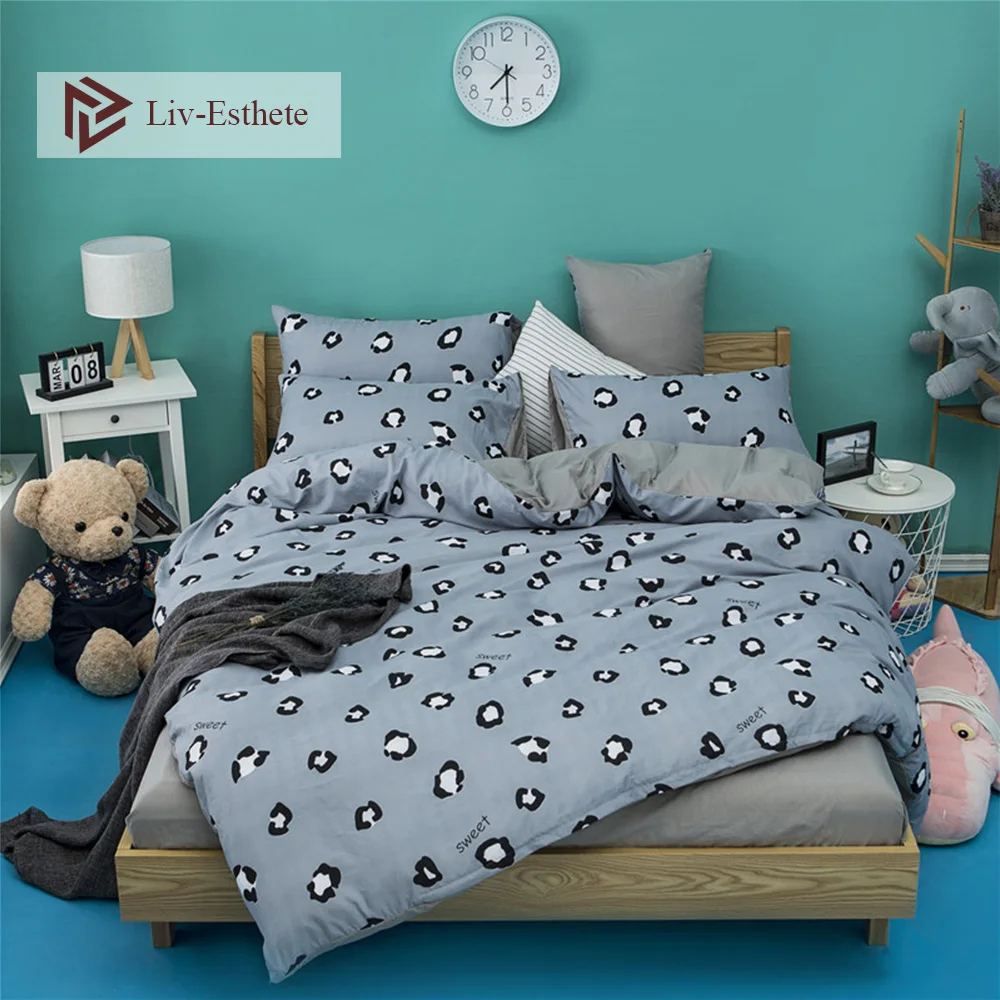 Liv-Esthete Gray Bedspread Leopard Printed Bedding Set Home Decor Bedclothes Flat Sheet Pillowcase Bed Linens Adult Double Queen | Дом и сад