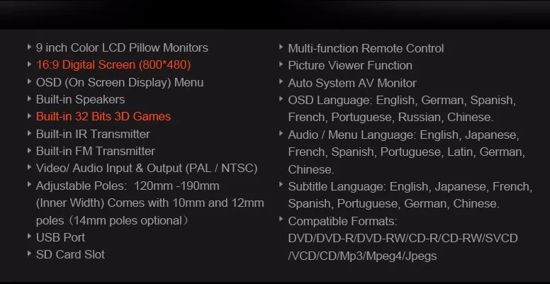 Excellent 2x9" Black Headrest Car DVD Headrest Car Monitor with DVD USB SD Function & 2 IR Headphones (Beige & Grey Optional) 1 Excellent 2x9" Black Headrest Car DVD Headrest Car Monitor with DVD USB SD Function & 2 IR Headphones (Beige & Grey Optional) 1