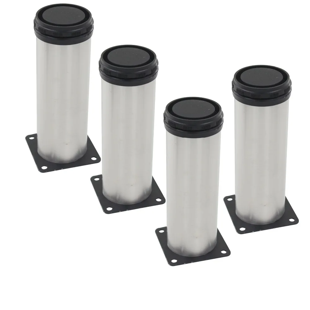 4pcs 250mm Height Adjustable Furniture Legs Silver Tone Stainless Steel