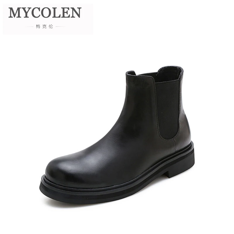

MYCOLEN 2018 Fashion Women Comfort Chelsea Boots Round Toe Casual Ankle Boots Slip On Low Square Heel Martin Boots Feminina