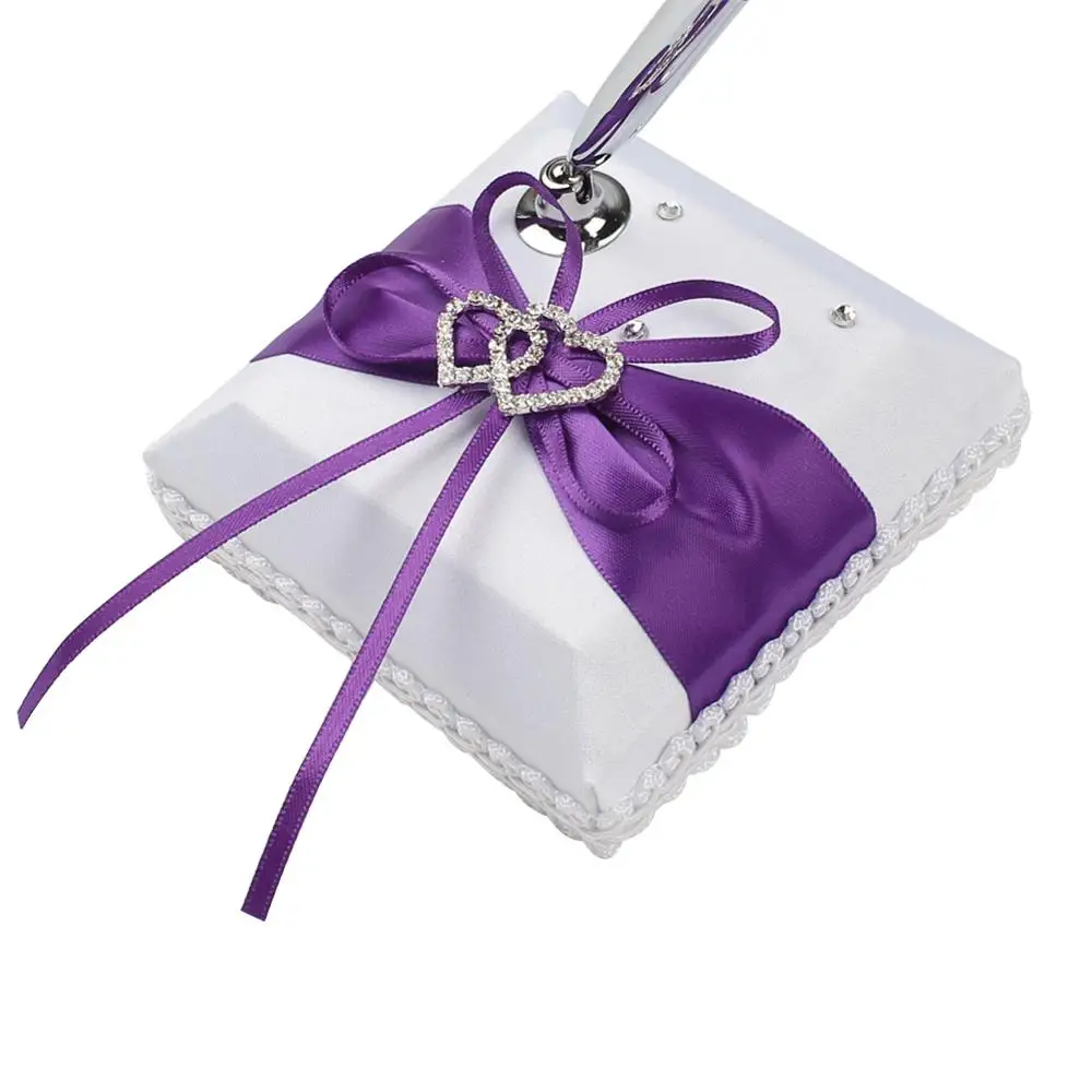 Романтические свадьбы украшения ручка держатель стенд с двойным сердце Стразы Роскошные Свадебная вечеринка Аксессуары поставки 8 цветов - Цвет: Purple