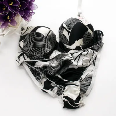 Printing Bra Set 100% Silk Underwear Bra + Underwear Silk Protein bra and thong set Bra & Brief Sets