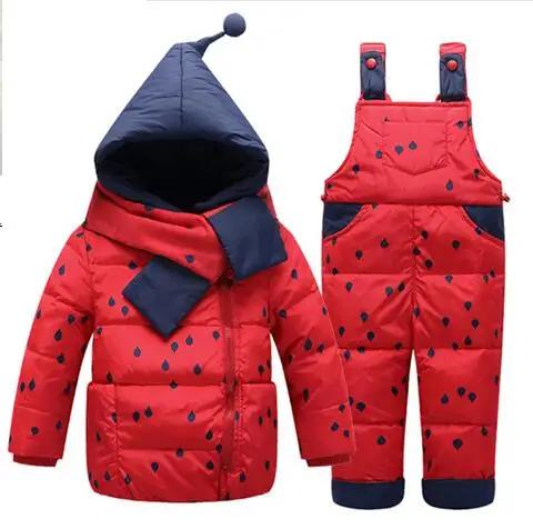 

Children down jacket suits to thicken the boys girls winter white duck clothing baby clothes jackets + pants suit sets 5 Colors