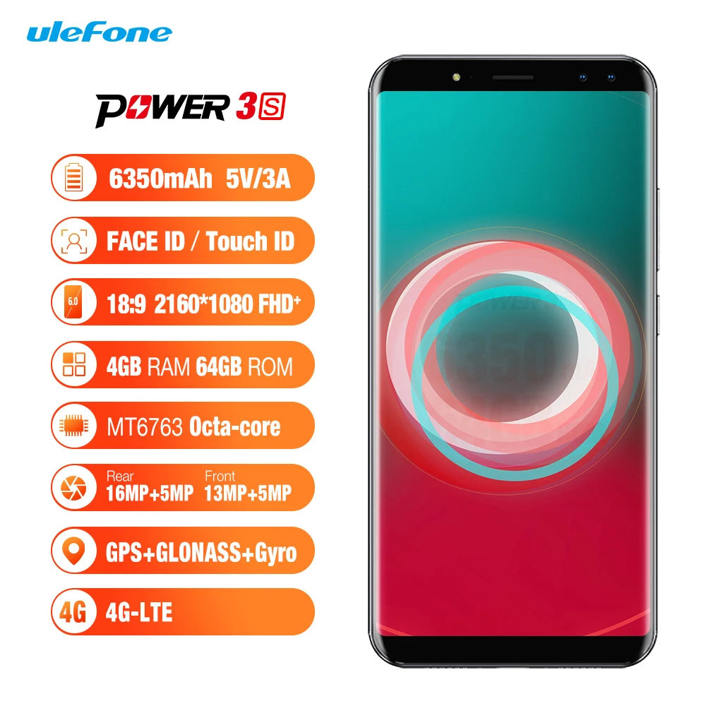 

Ulefone Power 3S 6.0" 18:9 FHD+ Mobile Phone MTK6763 Octa Core 4GB RAM 64GB ROM Android7.0 OTG 16MP 6350mAh Fingerprint