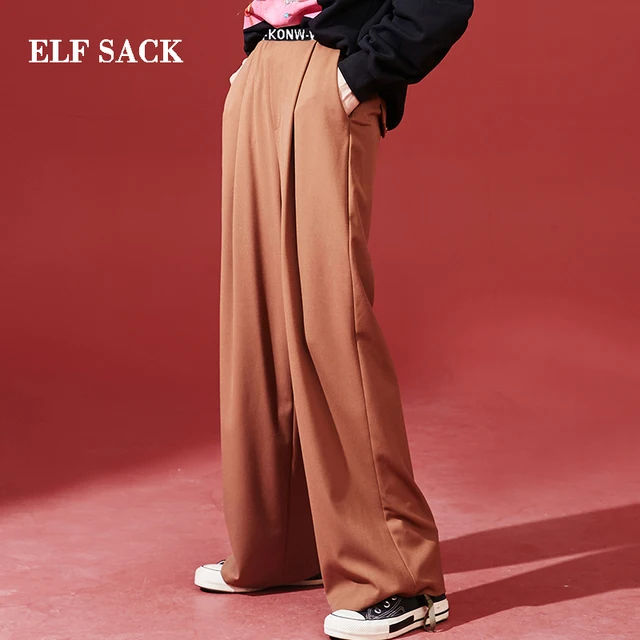 ELF SACK New Chic Woman Pants Solid Streetwear Wide Leg Pants Women