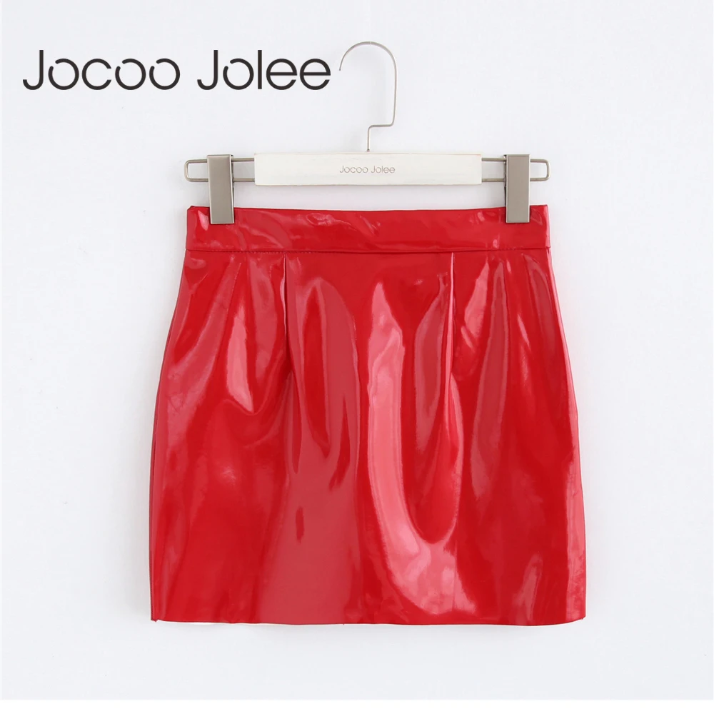 Кожаная юбка с блестками Jocoo Jolee однотонная модная красная летняя принцессы на