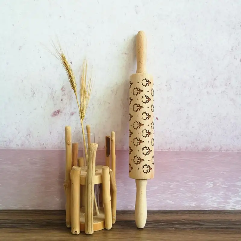 

Deer Head Printing Roller Rolling Pin Embossed Doughnut Baking Cookies Noodle Biscuit Fondant Cake Dough Engraved Roller Supply