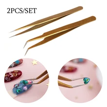 2 шт Прямо изогнутые Нержавеющая сталь пинцеты для ногтей инструмент для кусачек указал клип палочка для страз ногтей аксессуары Высокое качество
