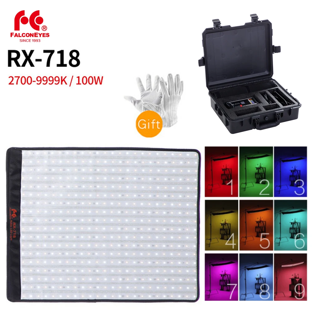 Falcon Eyes ролл-Флекс серия RX-718 100 Вт RGB 2700-9999K Портативный светодиодный фотосвет с DMX 648 шт Гибкая коробка безопасности для фотографии