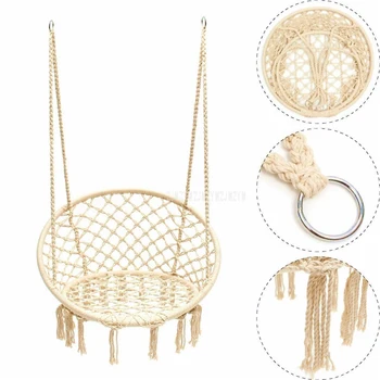

Handmade Knitted Round Hammock Outdoor Indoor Dormitory Bedroom Hanging Chair For Child Adult Swinging Single Safety Hammock