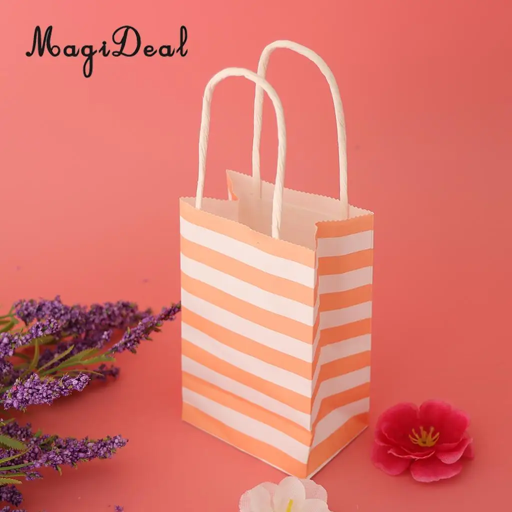6pcs Paper Striped Candy Gift Bags Handle Tote Bag Party Favors  