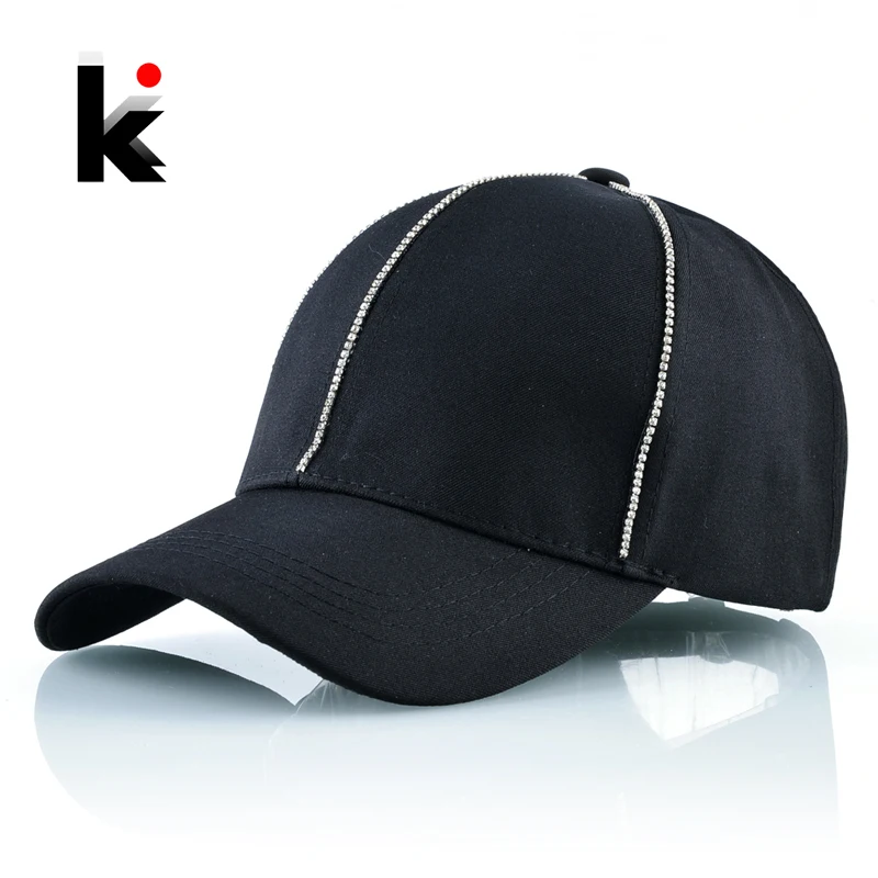 

2018 New Arrival Brand Baseball Cap Women And Men Dad Hat Rhinestone Chain Snapback Hip Hop Hats Kpop Casquette 100% Cotton Bone