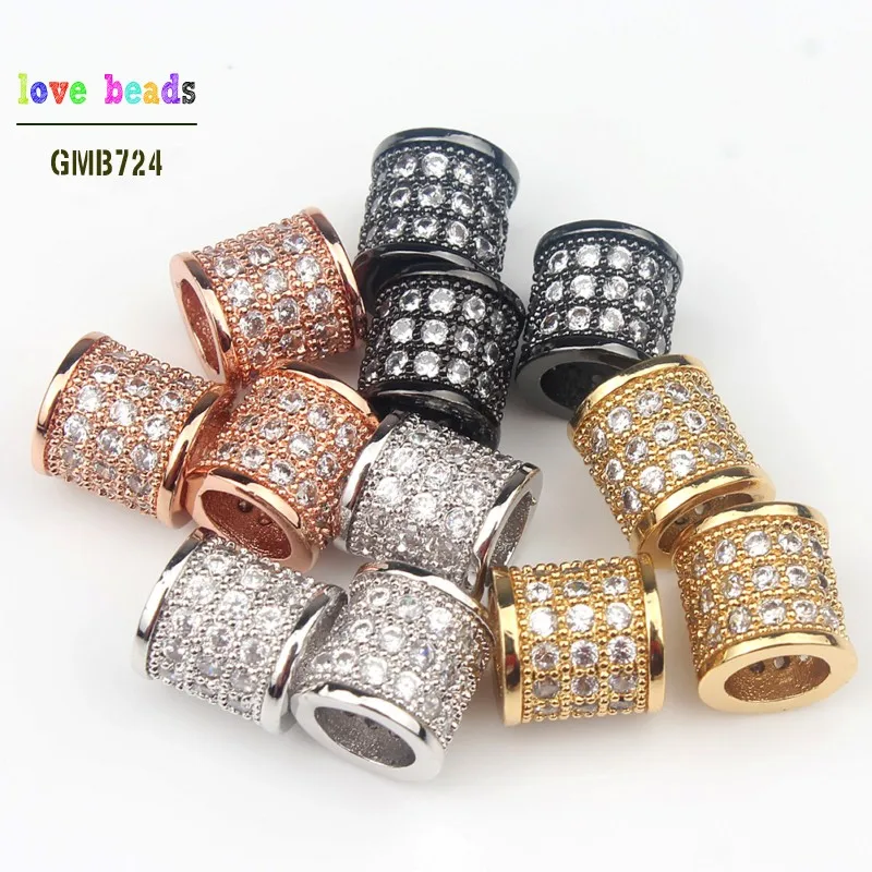

8*8mm CZ Basic Spacer Beads Micro Pave Column Zirconia DIY Metal Copper Spacer Beads For Men Beaded Bracelets Making 3pcs/lot