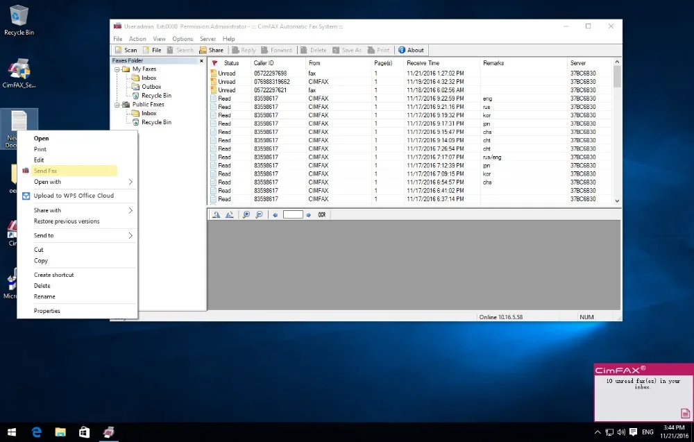  CimFAX W5S Fax Server Fax2email V.34 Fax from PC to Fax Machines/Server/Client/Online Fax 400 Users