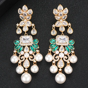 

missvikki Luxury Noble Gorgeous Pearls Pendant Earrings for Women Bridal Wedding Party Show Earrings Jewelry Best Romantic Gift