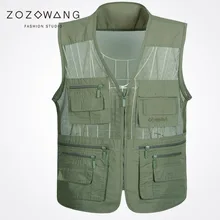 Zozowang Multi-pocket new V-neck zipper spring summer autumn loose fashion mesh waist coat men solid plus size 4XL vest men