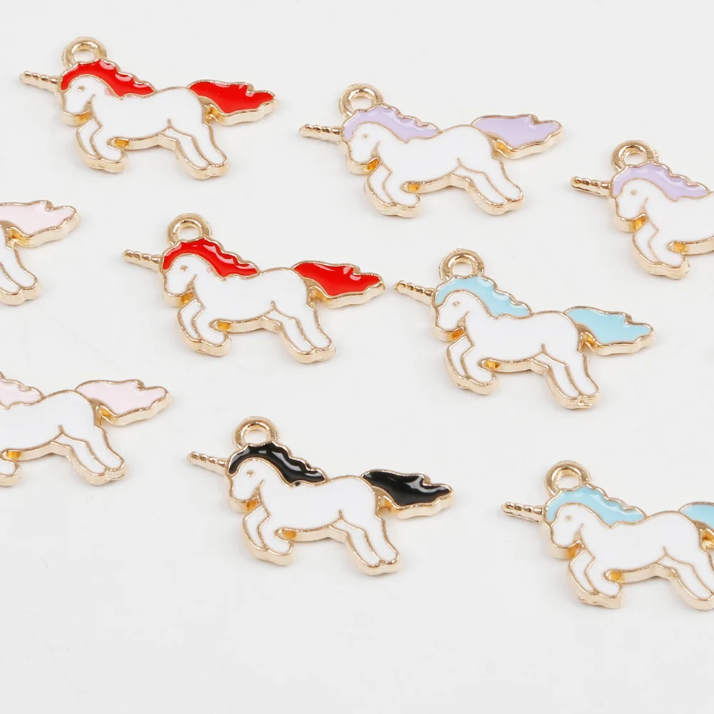 

New Fashion 21x14MM 10Pcs DIY Gold Color Enamel Unicorn Pendant Jewelry Findings Charms For Handmade Necklace Girls Accessory
