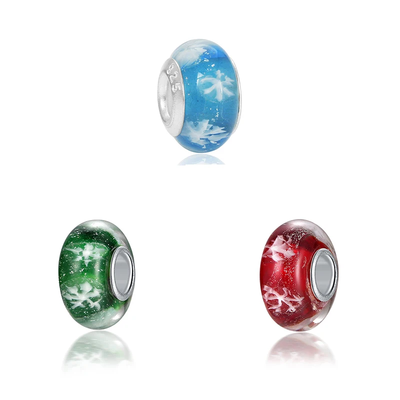 

New Free Shipping European Murano Glass Bead Aolly Charm Snowflake Winter Beads Fit Original Pandora Bracelets DIY Women Jewelry