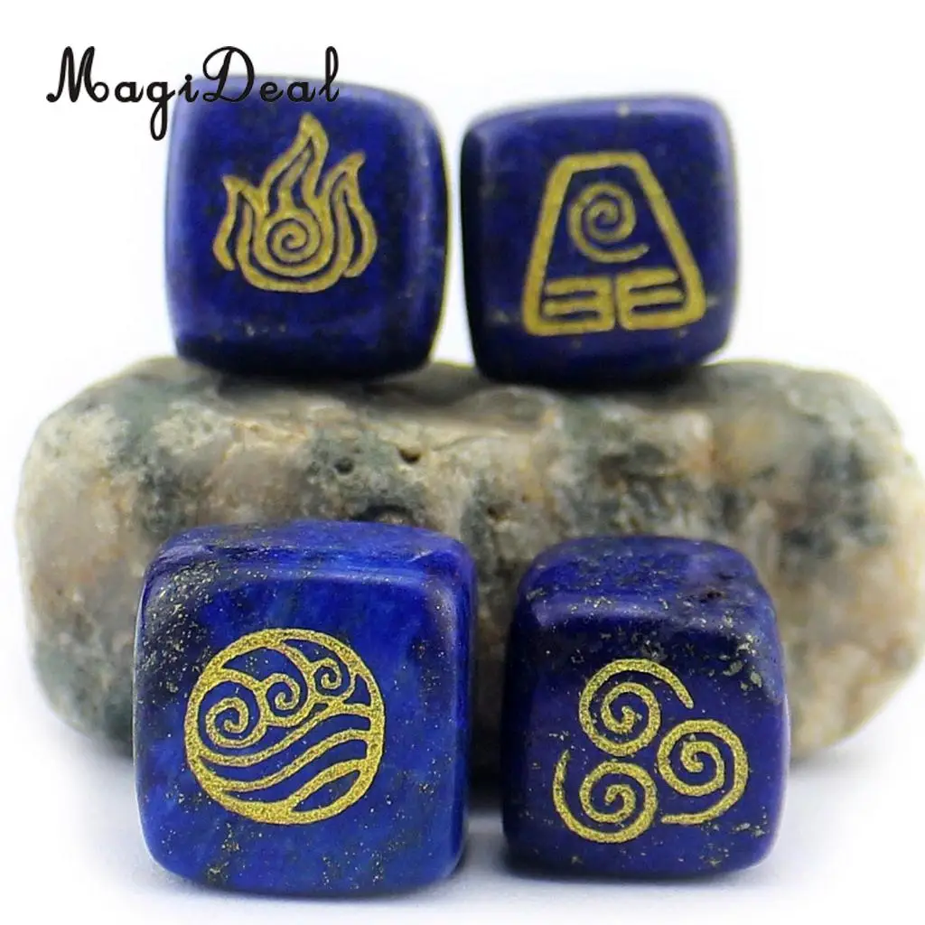 MagiDeal Delicate 4Pcs Natural Powder Crystal Stone Polished Fire Water Wind Soil Engraved Runes for Room House Office Decor